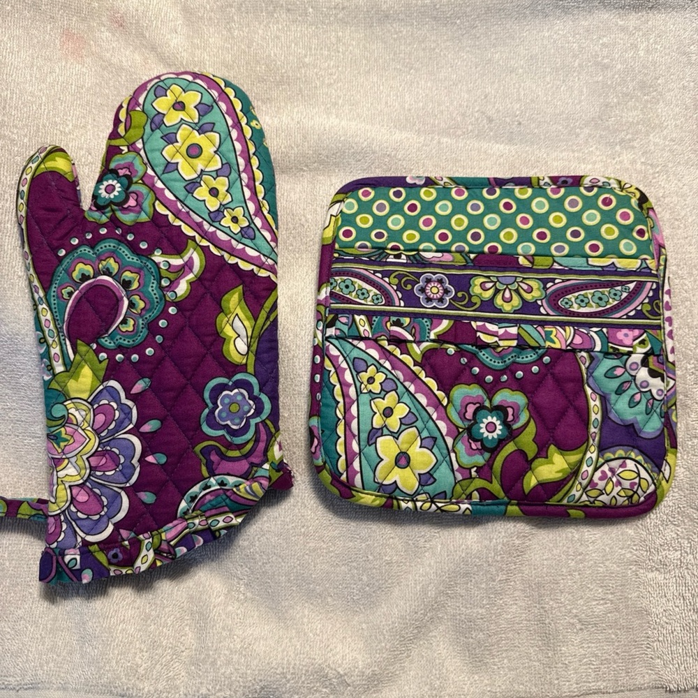 New Vera Bradley Heather Cooking Mitten And Pot Holder Set